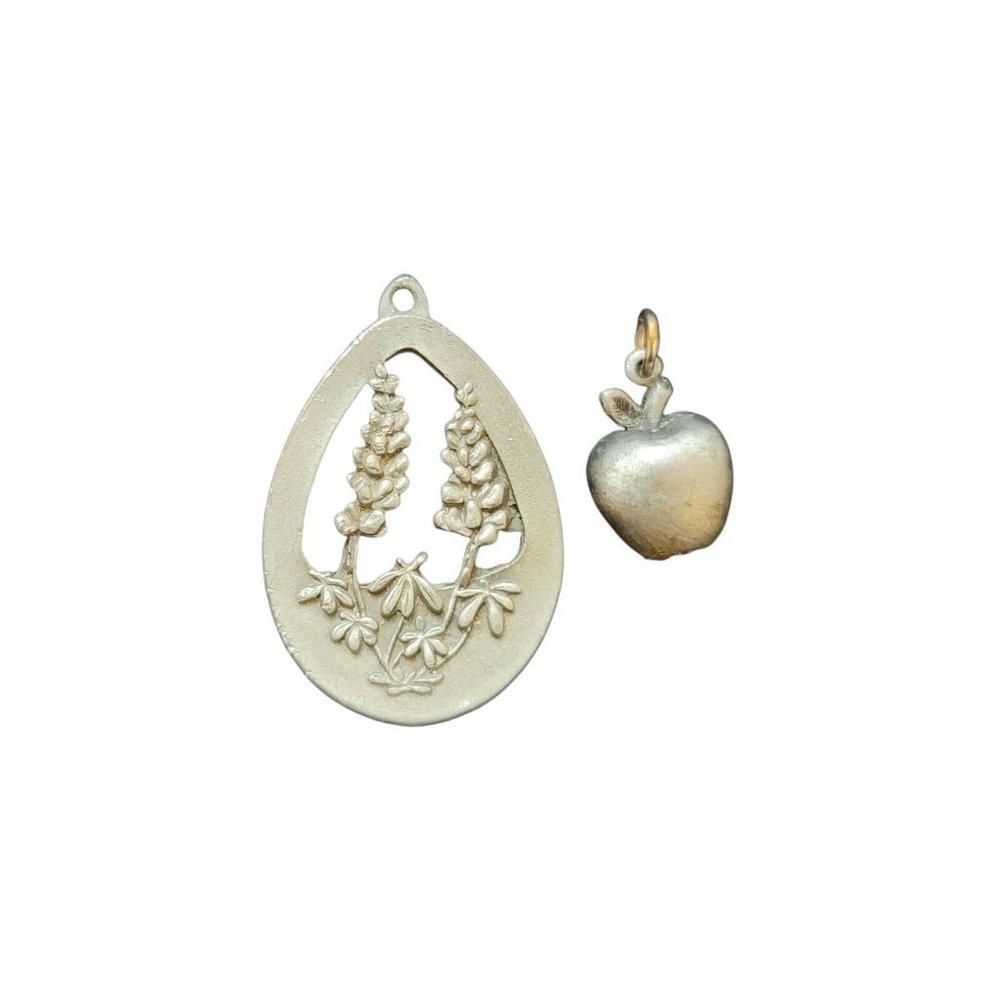 Floral Pewter Pendant stamped pewter mini apple pendant vintage silver tone